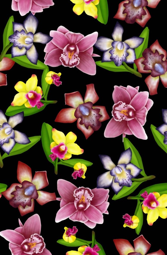 Oriental Retro Orchid Floral Flowers Print Stretch Spandex - Etsy