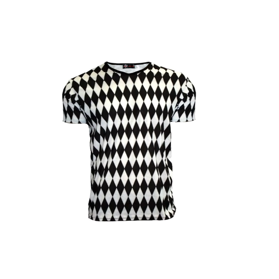 Image of Men's Black & White Diamonds Printed V-Neck Tshirt Tee Top