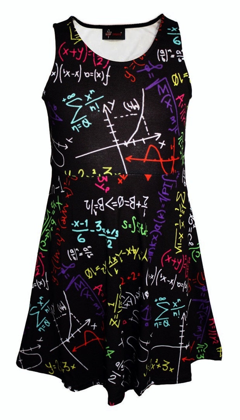 Girls Maths Numbers Formula Equations Back To School Blackboard Printed Sleeveless Skater Dress image 2