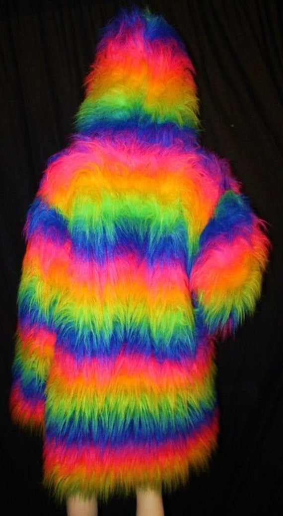 Rainbow fur clearance hood coat