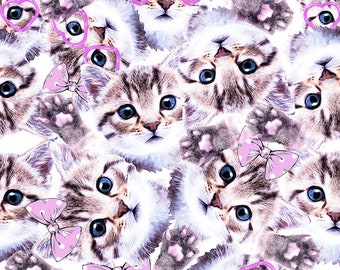 Cute Kitty Cat Kittens Paws Glasses Print Stretch Spandex Fabric Sewing Apparel