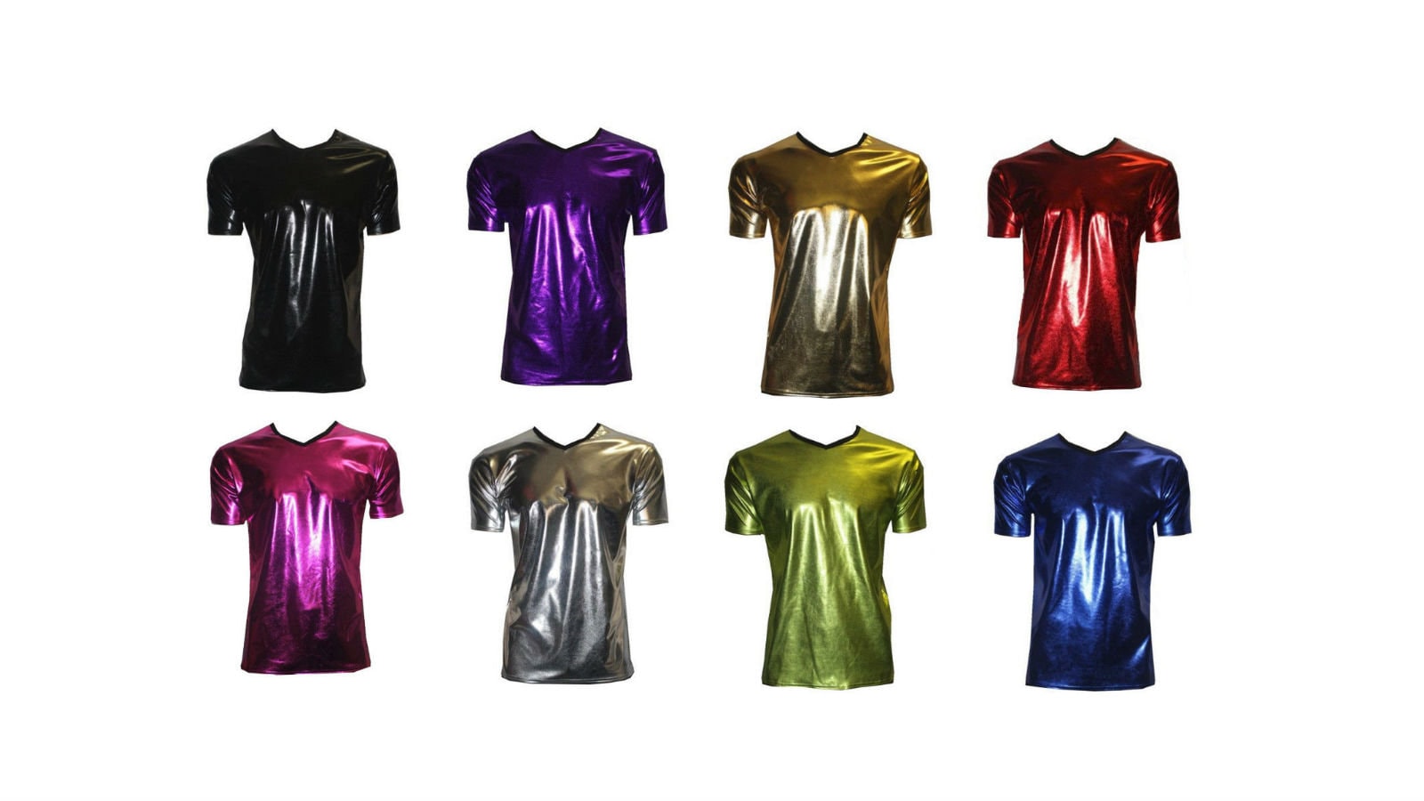 Image of Men's Metallic Wetlook Shiny Pvc Gold V-Neck T-Shirt