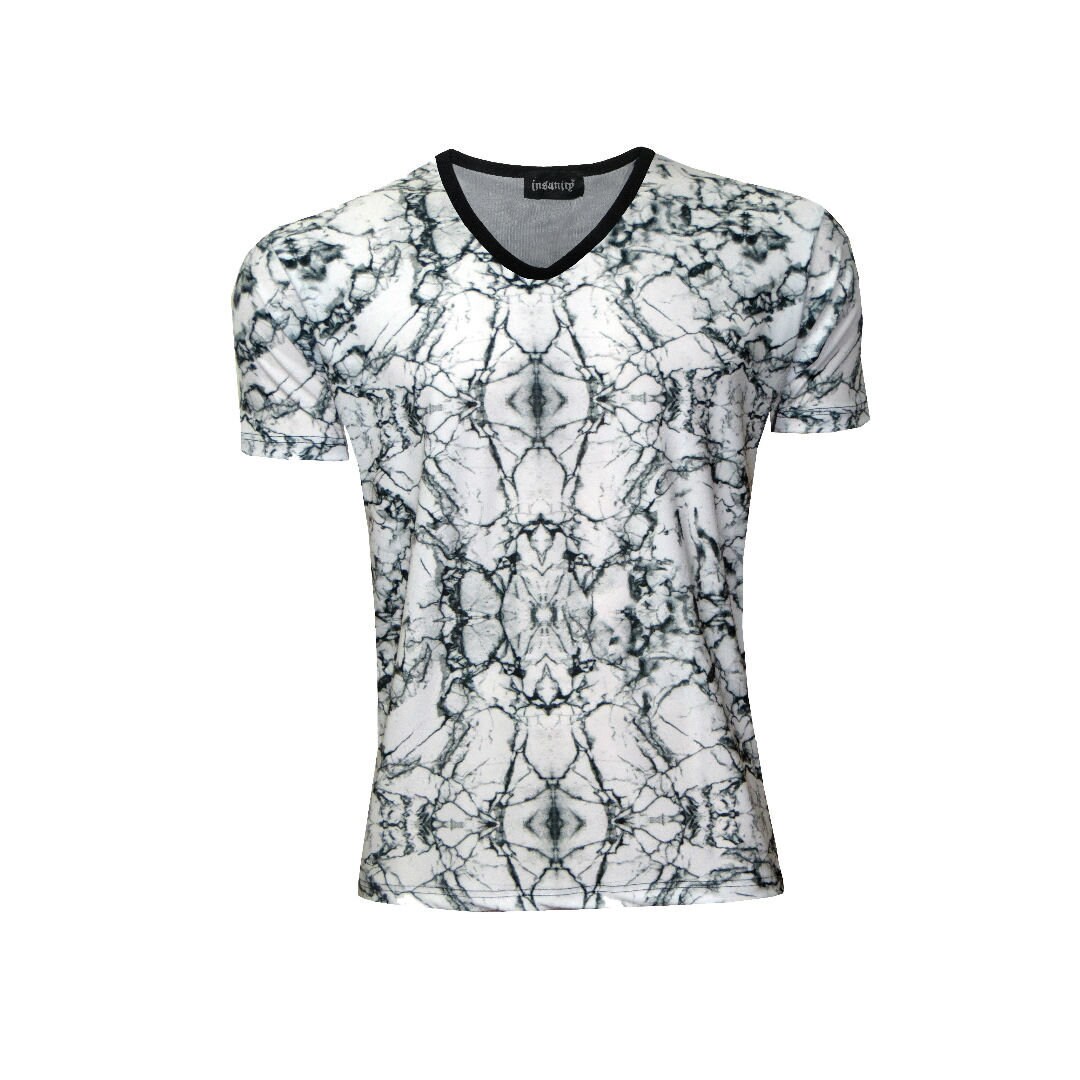 Image of Men's Monochromatic Aged Granite Marble Printed V-Neck T Shirt
