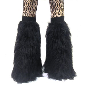 Neon UV Fluffy Furry Fluffies Long Pile Fur Legwarmers Boot Covers Rave Party Festival Clubwear image 5