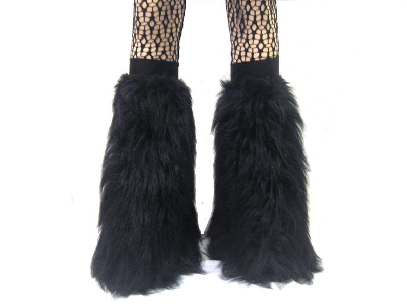 Neon UV Fluffy Furry Fluffies Long Pile Fur Legwarmers Boot Covers Rave Party Festival Clubwear image 5