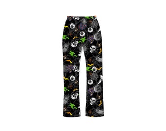 Gothic Ghosts Spooky Skulls Spiders Alternative All Over Printed Loungewear Pyjama Bottoms Pants