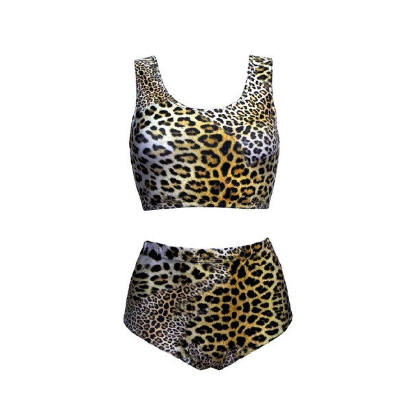 Classique Cheetah Leopard Animal Skin Crop Top Taille Haute Pantalon Pantalon Coord Set