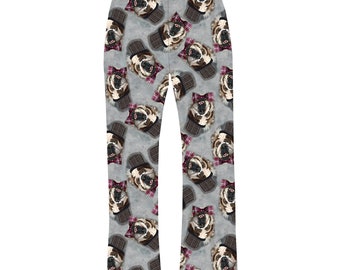 Women's Cute Bull Dog Pug Puppies Pattern Pets Lover Loungewear Sleepwear Pyjama Bottoms