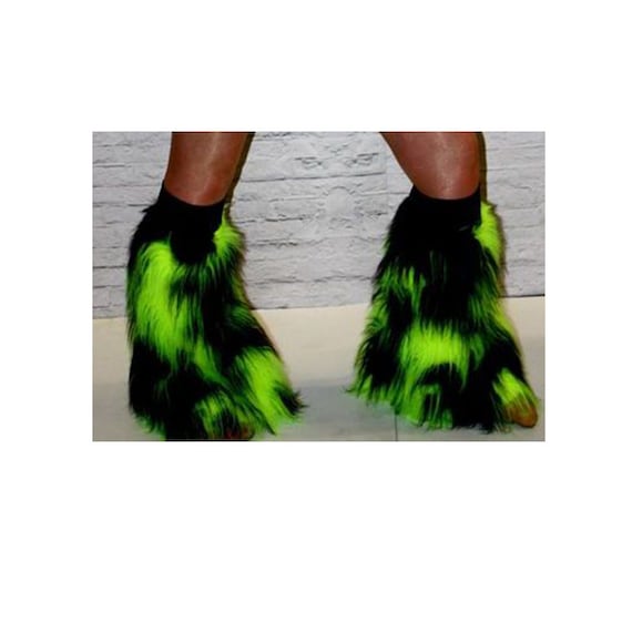 Women's Fur Leg Warmers Warm Furry Fuzzy Leg Warmers Rave Fluffies Boot  Cuffs Cover (White-B)
