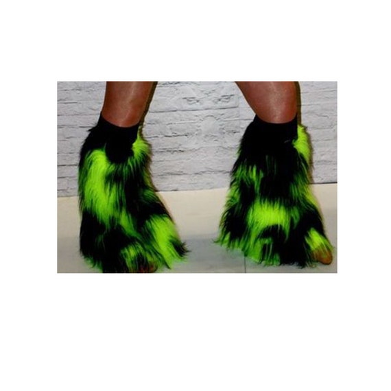 Neón UV Camo 2 tonos Negro y amarillo Fluffy Furry Fluffies Calentadores de  pelo de pelo largo Cubre botas Rave Party Festival Clubwear Dancewear -   España