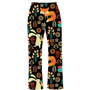 Floral Fox, Rabbit, Hedgehog Animal Nature Print Loungewear Sleepwear Pyjama Bottoms Pants