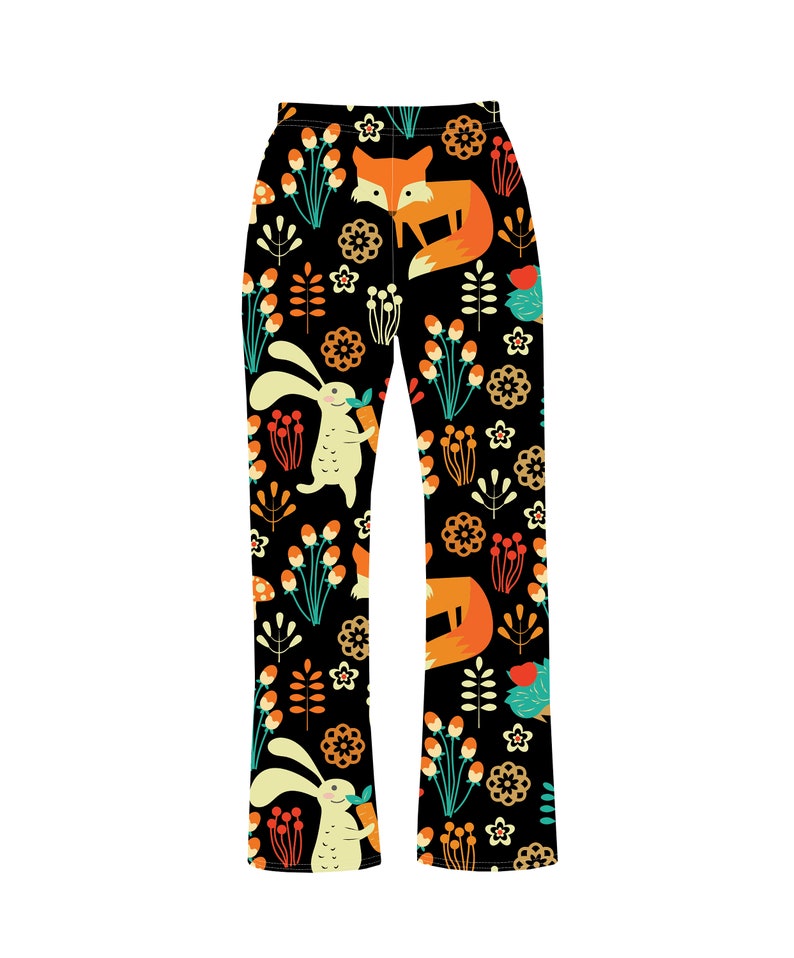 Floral Fox, Rabbit, Hedgehog Animal Nature Print Loungewear Sleepwear Pyjama Bottoms Pants image 1