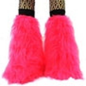 Neon UV Fluffy Furry Fluffies Long Pile Fur Legwarmers Boot Covers Rave Party Festival Clubwear image 4