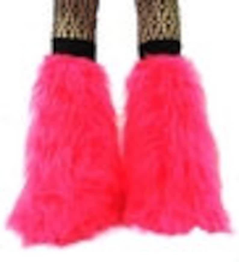 Neon UV Fluffy Furry Fluffies Long Pile Fur Legwarmers Boot Covers Rave Party Festival Clubwear image 4