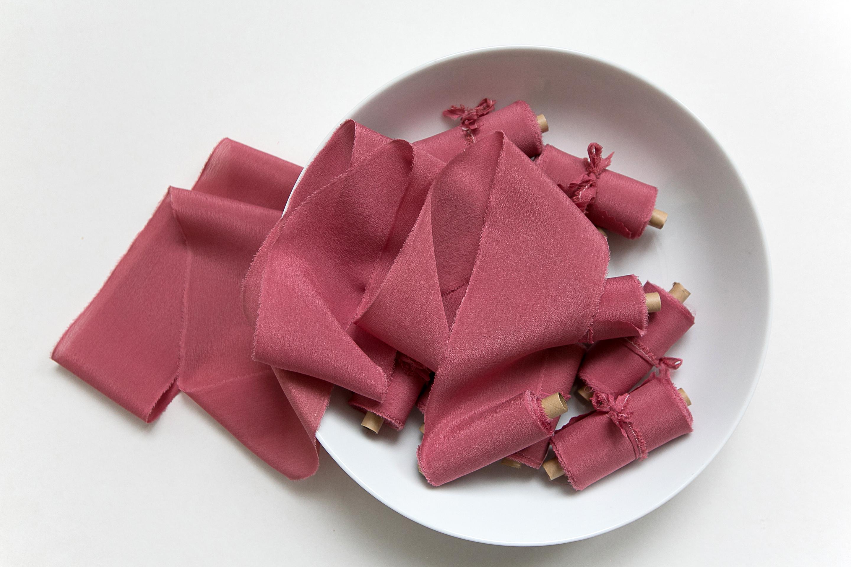 Ruban de soie, ruban de soie teint à la main charme rose, rubans de soie, rubans de soie teints à la main, ruban de soie 100 % pure, ruban de bouquet