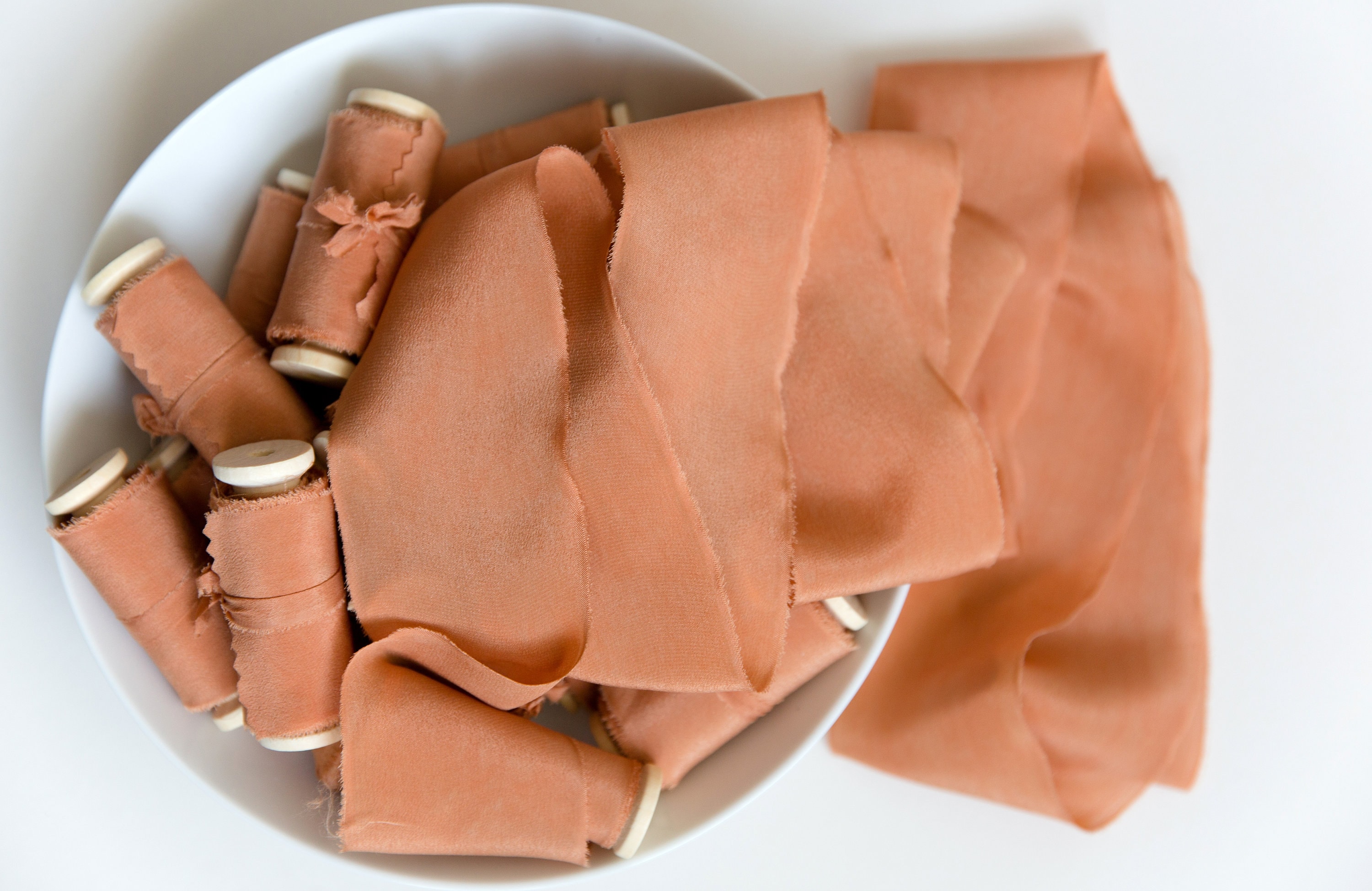 Ruban de soie, ruban de soie teint à la main orange, rubans de soie, rubans de soie teints à la main, ruban de soie 100 % pure, ruban de mariage