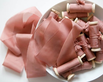 Silk ribbon, hand-dyed, Silk ribbons Rosegold Rose 100% pure silk Silk Habotai ribbon
