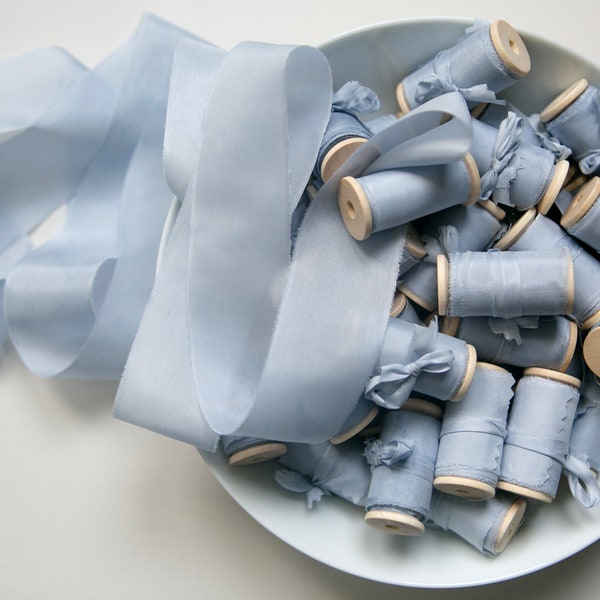 Silk Ribbon, Soft Blue Hand dyed Silk Ribbon, Silk ribbons, Hand dyed silk ribbons, 100% pure silk ribbon, wedding ribbon