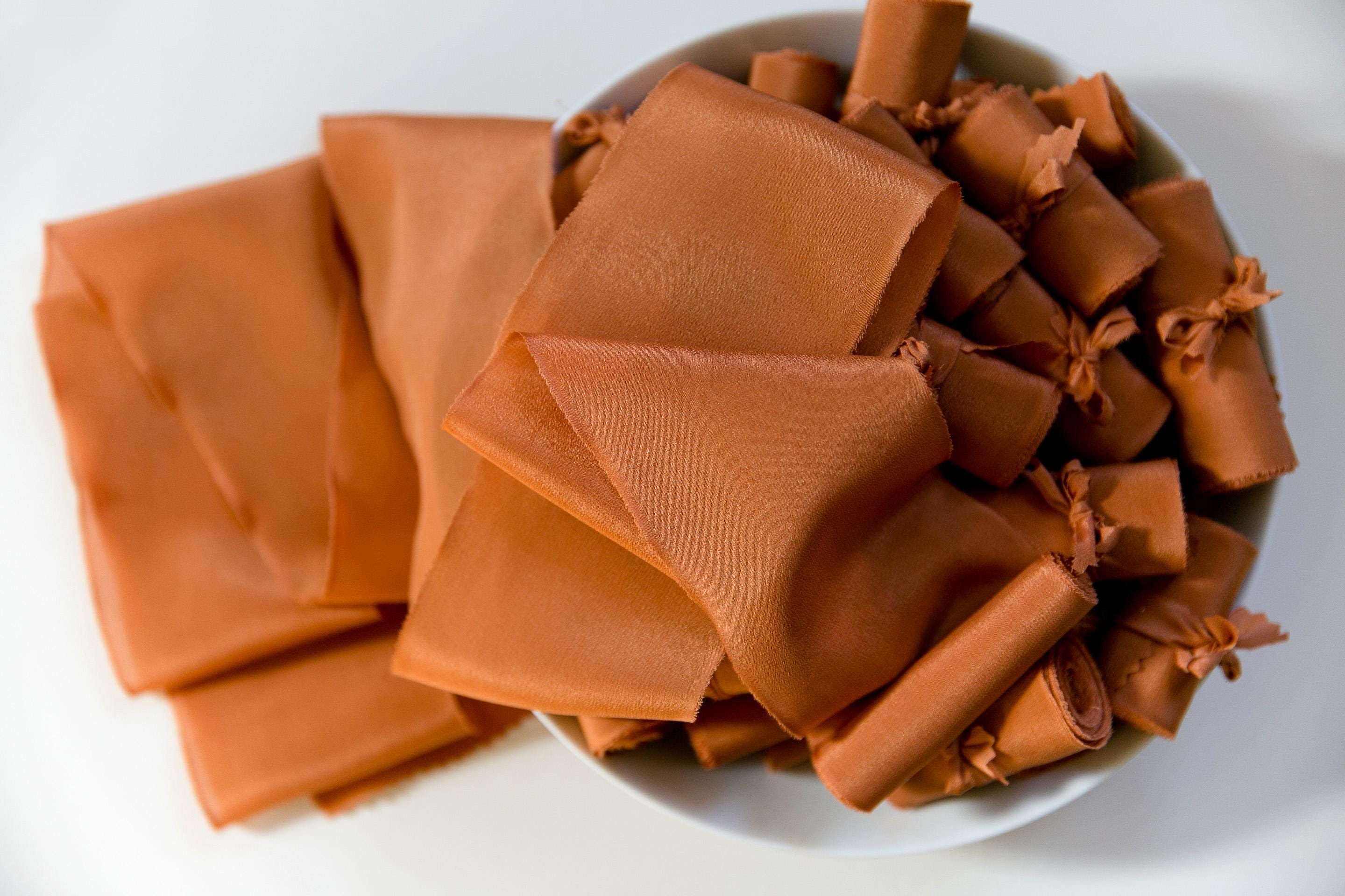 Ruban de soie, ruban de soie teint à la main orange foncé, rubans de soie, rubans de soie teints à la main, ruban de soie 100 % pure, ruban de mariage