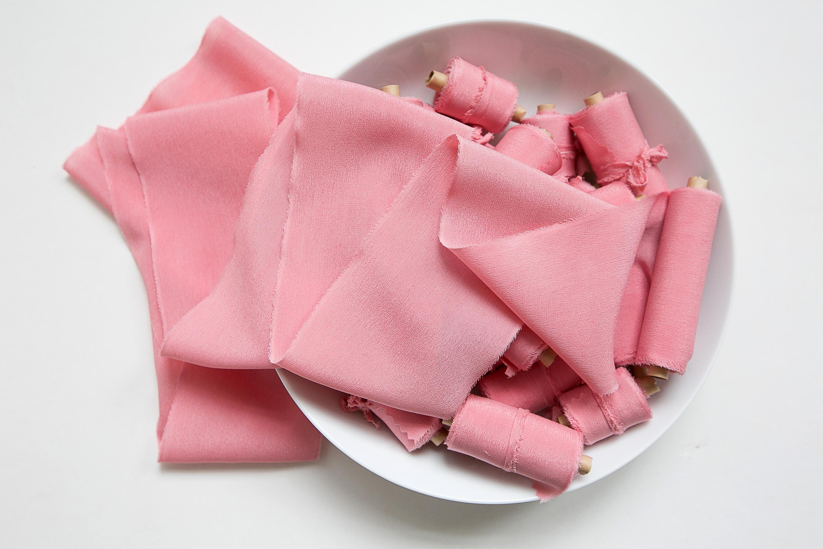 Ruban de soie, ruban de soie rose cerise teint à la main, rubans de soie, rubans de soie teints à la main, ruban de soie 100 % pure, ruban de bouquet