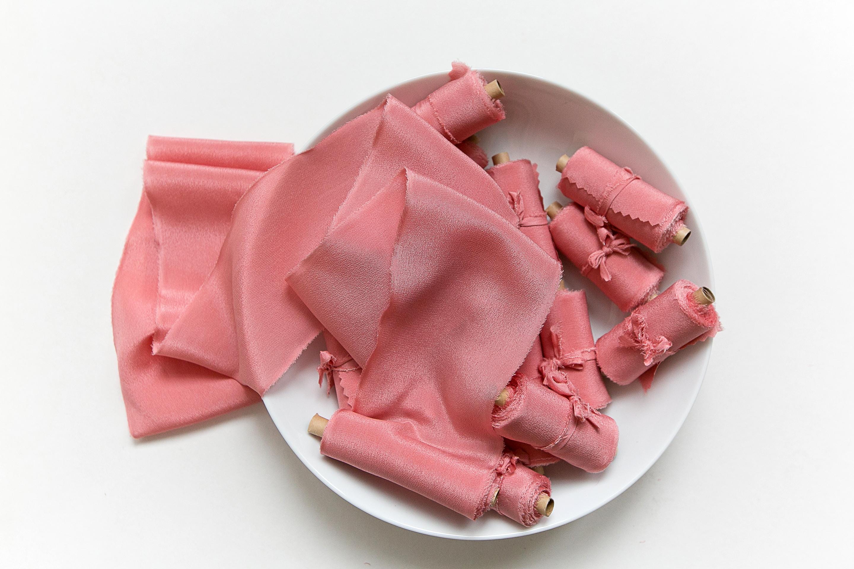 Ruban de soie, ruban de soie rose goyave teint à la main, rubans de soie, rubans de soie teints à la main, ruban de soie 100 % pure, ruban de bouquet