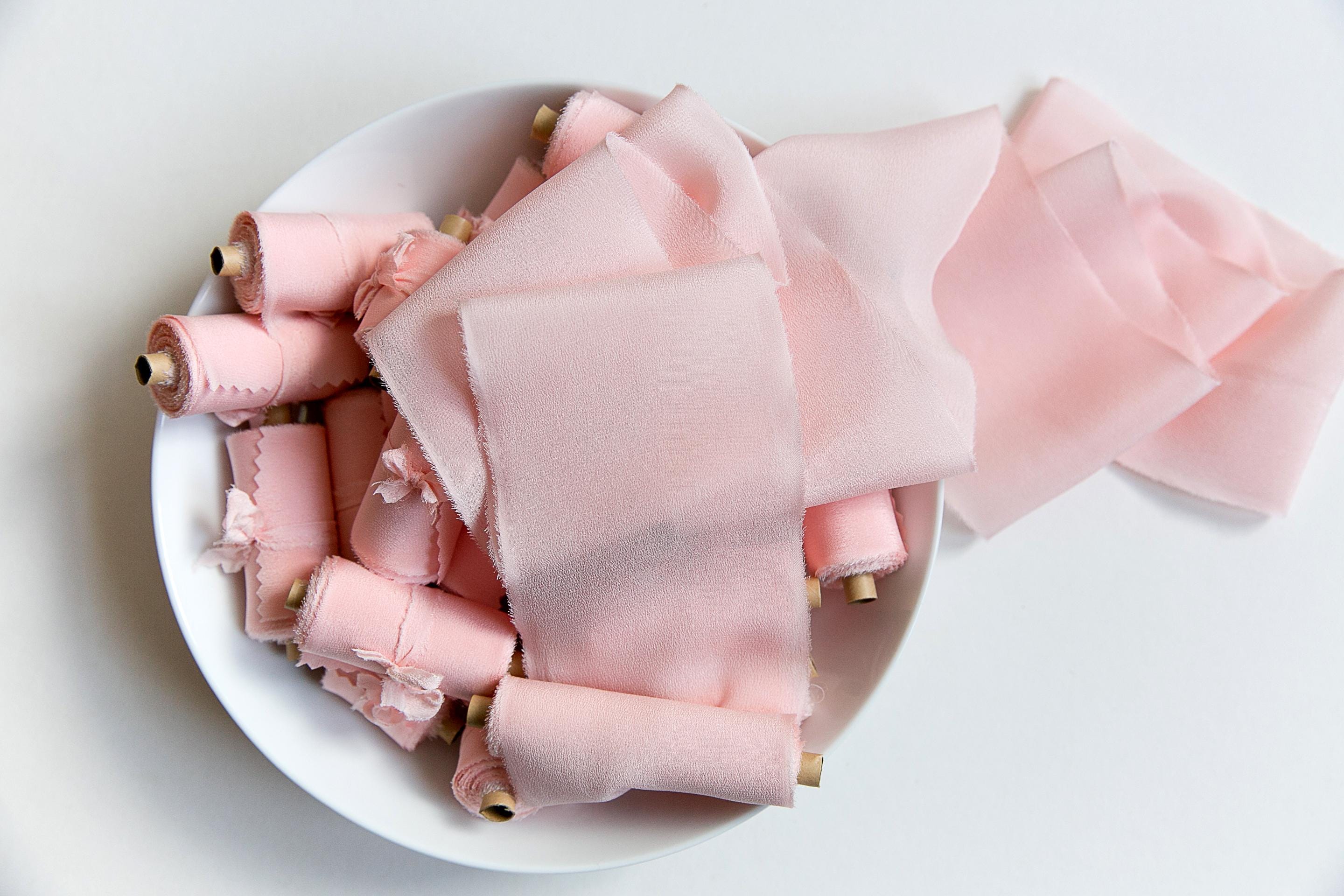 Ruban de soie, corail rose poudré, ruban de soie teint à la main, rubans de soie, rubans de soie teints à la main, ruban de soie 100 % pure, ruban de