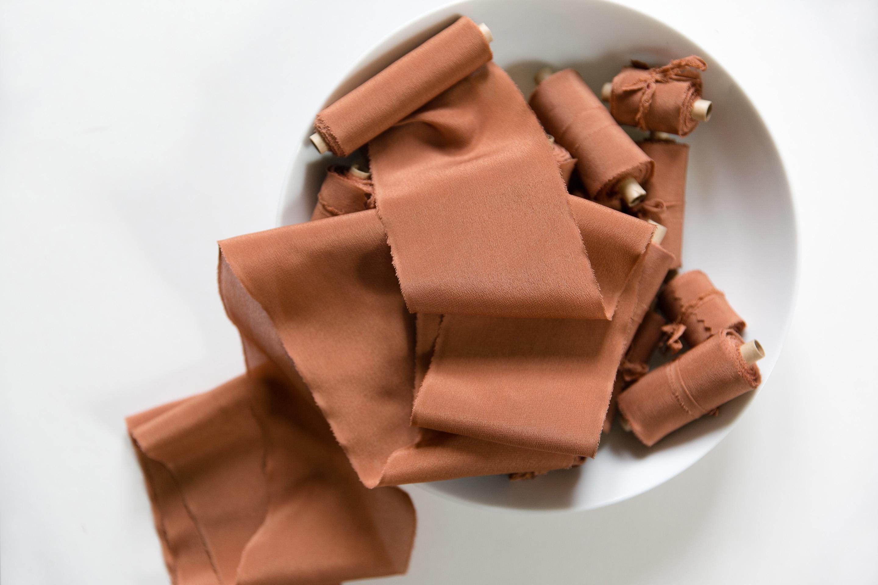 Ruban de soie, ruban de soie teint à la main orange gingembre, rubans de soie, rubans de soie teints à la main, ruban de soie 100 % pure, ruban de mar