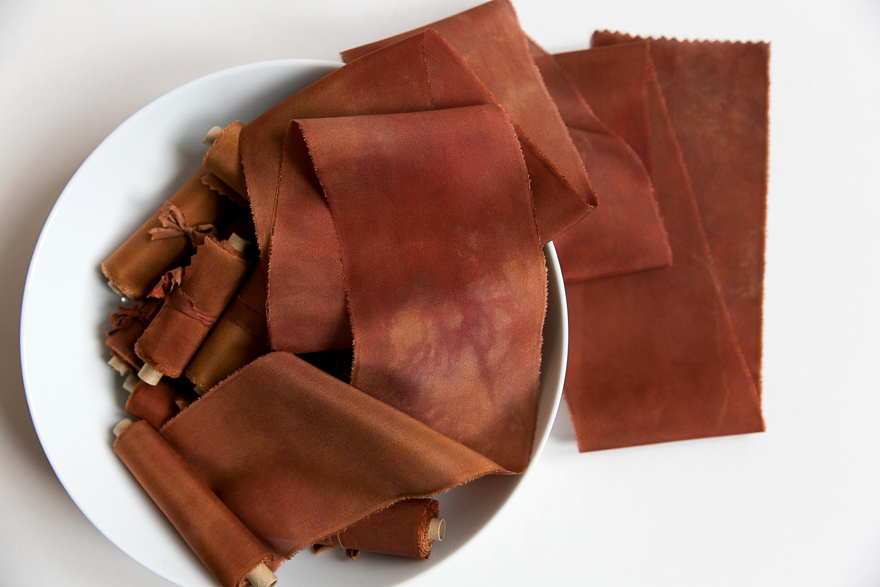 Ruban de soie, ruban de soie teint à la main marbré orange, rubans de soie, rubans de soie teints à la main, ruban de soie 100 % pure, ruban de mariag