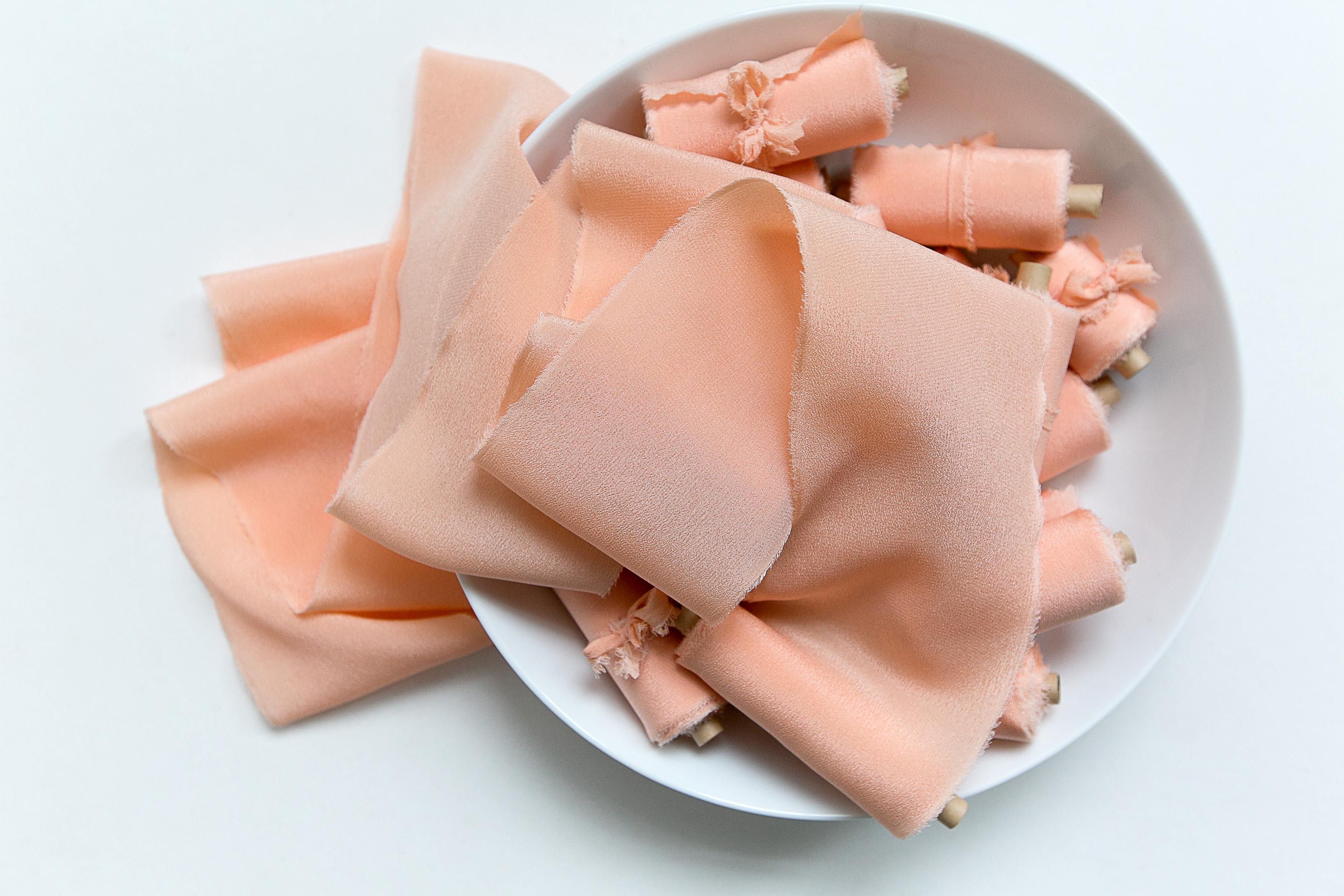 Ruban de soie, ruban de soie teint à la main orange pêche, rubans de soie, rubans de soie teints à la main, ruban de soie 100 % pure, ruban de mariage