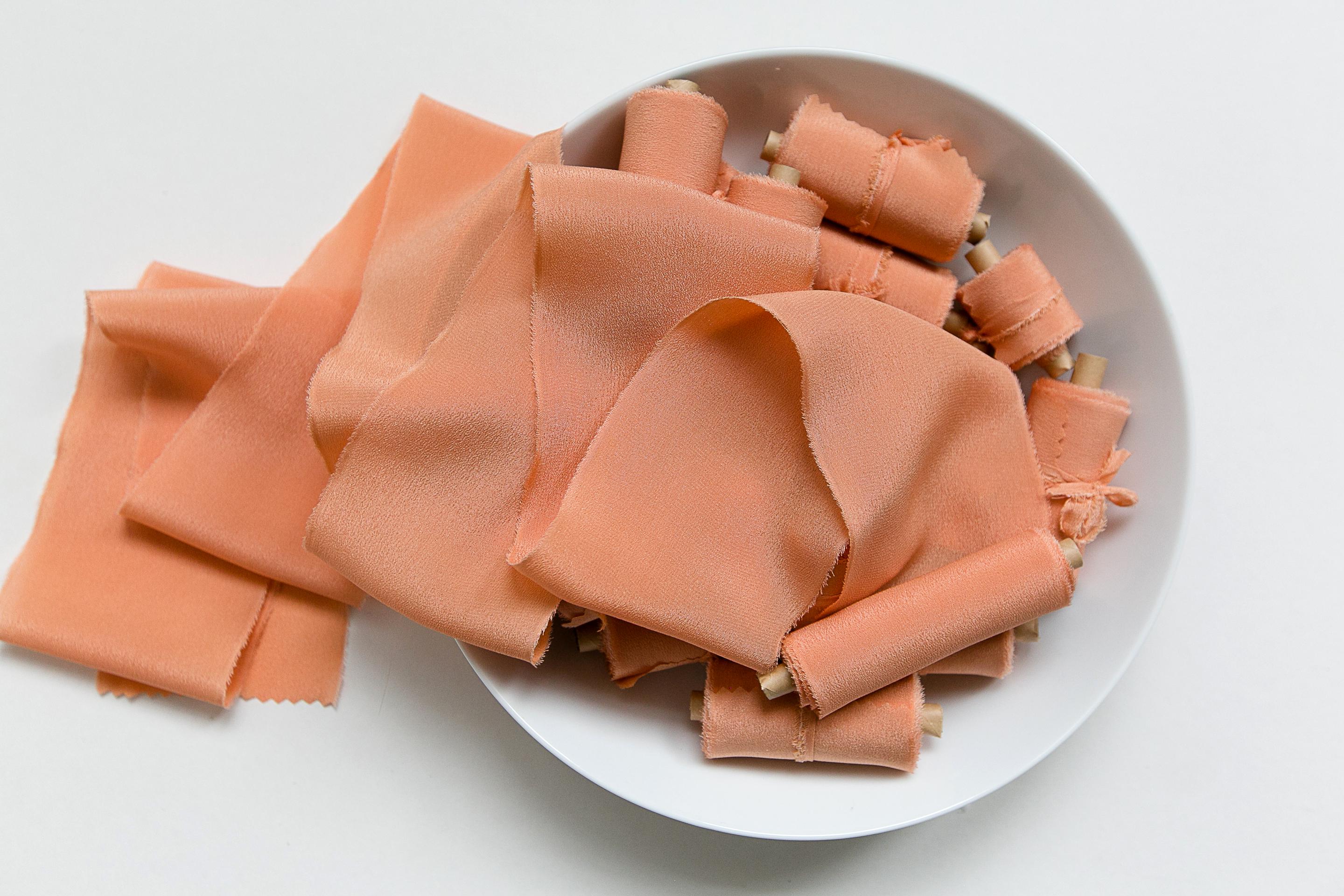 Ruban de soie, ruban de soie teint à la main orange, rubans de soie, rubans de soie teints à la main, ruban de soie 100 % pure, ruban de mariage