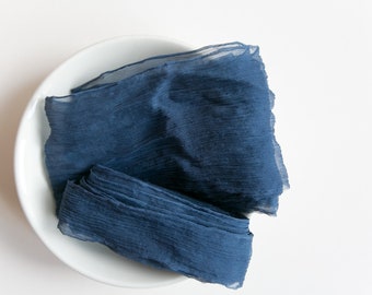 Silk Ribbon; Hand-dyed Silk Ribbon; Wedding bridal bouquet; Silk ribbon, hand-dyed Dark Blue 100% pure silk Crinkle Chiffon ribbon