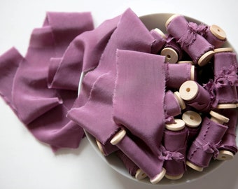 Silk Ribbon, Purple Grape Hand dyed Silk Ribbon, Silk ribbons, Hand dyed silk ribbons, 100% pure silk ribbon, wedding bridal bouquet ribbon