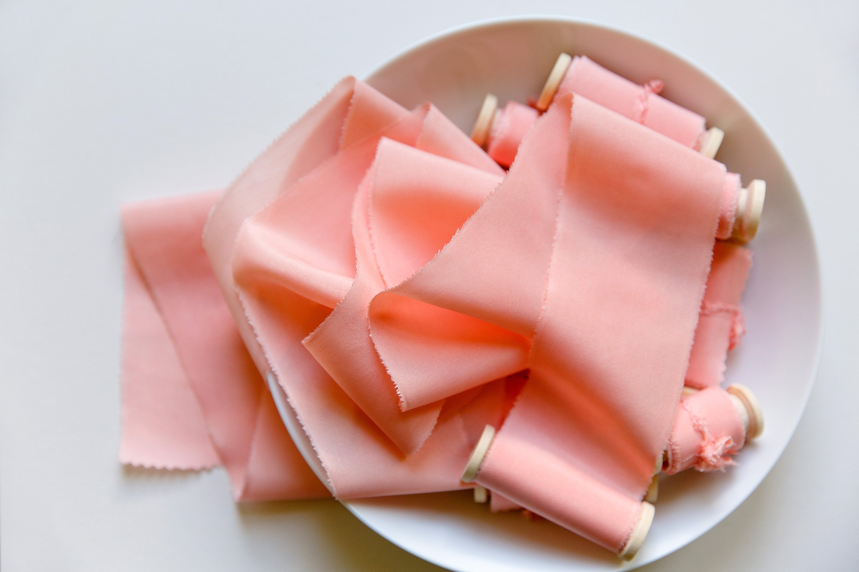 Ruban de soie, ruban de soie teint à la main corail orange, rubans de soie, rubans de soie teints à la main, ruban de soie 100 % pure, ruban de mariag