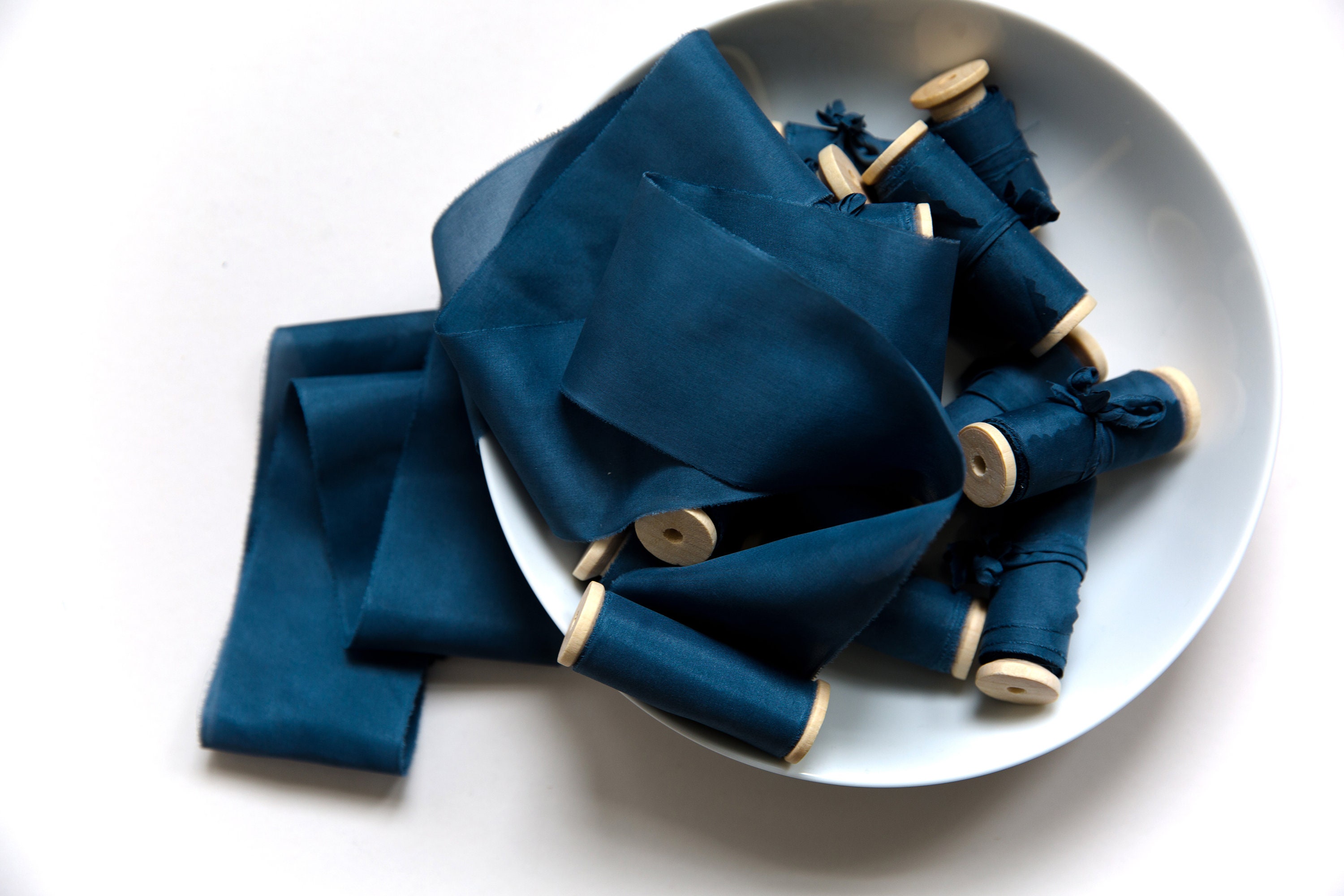 Ruban de soie, ruban de soie teint à la main bleu océan, rubans de soie, rubans de soie teints à la main, ruban de soie 100 % pure, ruban de mariage