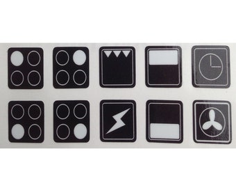 Cooker Oven Stove Range 4 Hob Stickers Symbols Replacement Labels Knob Decals (White on Black)