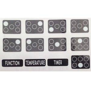 Cooker Oven Stove Range 5/6 Hob Stickers Symbols Replacement Labels Knob Decals (White on Black)