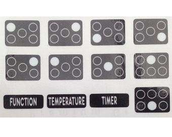 Cooker Oven Stove Range 5/6 Hob Stickers Symbols Replacement Labels Knob Decals (White on Black)