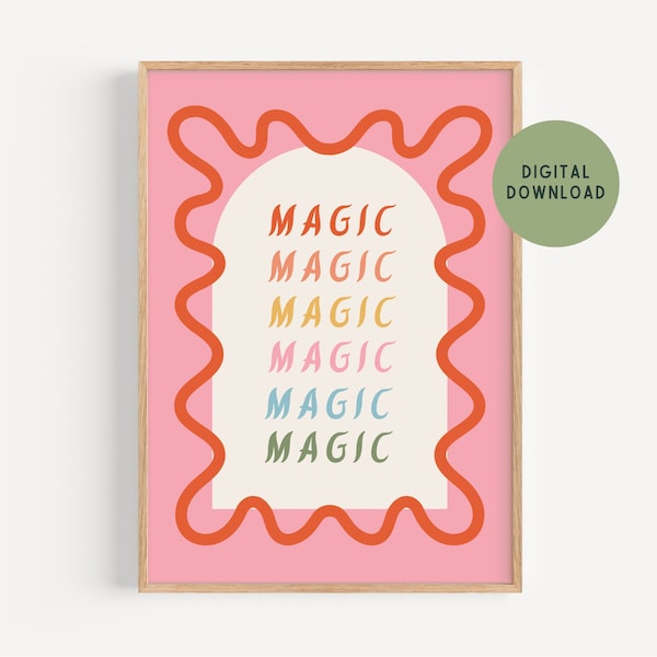 Kids Digital Print, Magic Theme Wall Art, Rainbow Playroom Print, Pink Teen Poster, Colorful Nursery Decor, Trendy Aesthetic