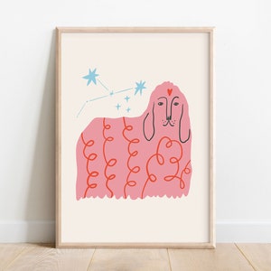 Pink Dog Print, Kids Wall Art, Colorful Playroom Print, Funky Toddler Bedroom, Quirky Animal Poster, Boho Nursery Art