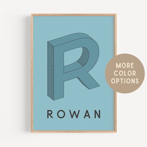 Impressão digital personalizada, arte com nome de crianças, pôster com iniciais personalizadas, decoração retrô ousada de sala de jogos, design de tipografia colorida
