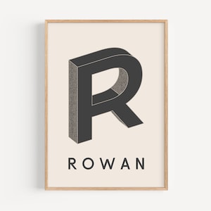 Impressão digital personalizada, arte com nome de crianças, iniciais personalizadas, decoração retrô de sala de jogos, pôster gráfico ousado, presente legal para crianças