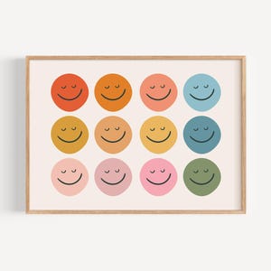 Póster de cara sonriente, impresión de arcoíris para niños, galería de pared para sala de juegos, decoración de guardería bohemia, arte para habitación de niños, regalo genial para niños pequeños, horizontal, estilo retro