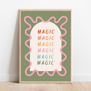 Impresión mágica retro, arte de pared para niños, póster de arcoíris para sala de juegos, decoración de guardería bohemia, dormitorio infantil moderno, tipografía genial