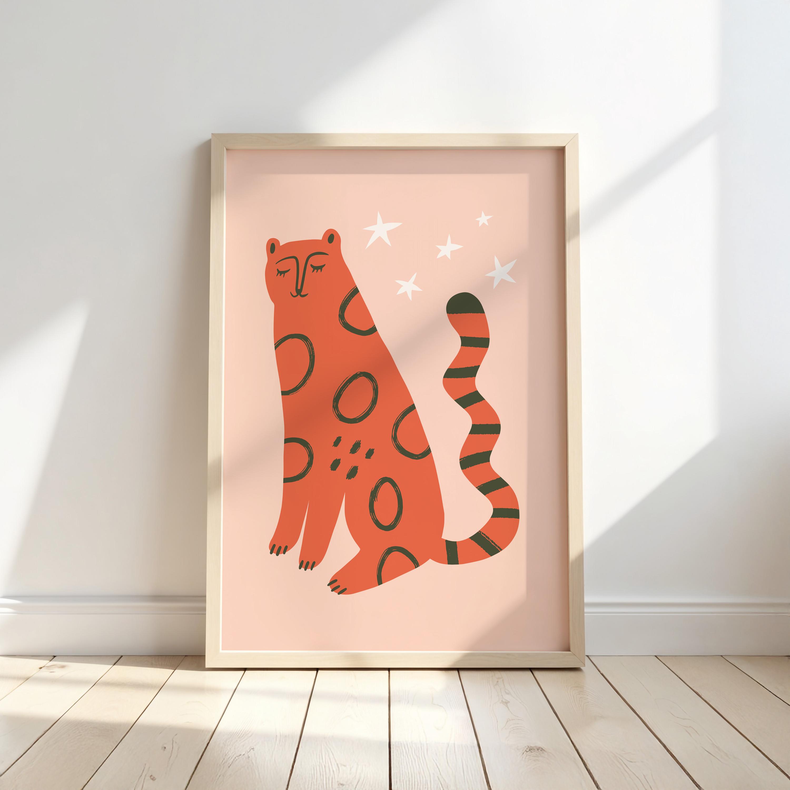 Spotted Orange Cat Print - Quirky Kids Wall Art - Adorable Nursery Decor - Vibrant Playroom Poster