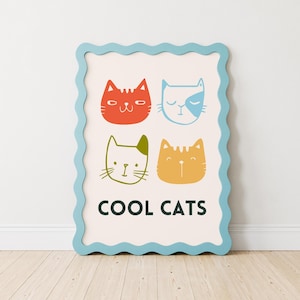 Cool Cat print, kinderkamer kunst aan de muur, kleurrijke speelkamer decor, funky peuter poster, groovy verjaardagscadeau, retro decor kinderkamer, genderneutraal