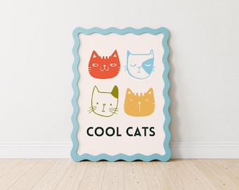 Cool Cat Print, Kids Room Wall Art, Colorful Playroom Decor, Funky Toddler Poster, Groovy Birthday Gift, Retro Nursery Decor, Gender Neutral