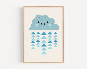 Cute Digital Print, Kids Room Wall Art, Blue Playroom Printable, Whimsical Cloud, Boys Nursery Decor, Boho Toddler Poster