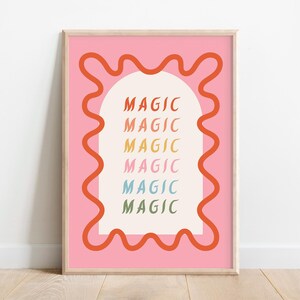 Impresión mágica de arcoíris, arte de pared para niños, decoración colorida para la sala de juegos, regalo para baby shower, dormitorio rosa para niñas, póster moderno para adolescentes, vibraciones positivas bohemias