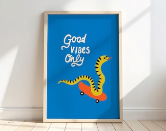 Skateboarding Snake Print, Playful Wall Decor for Eclectic Boys Room