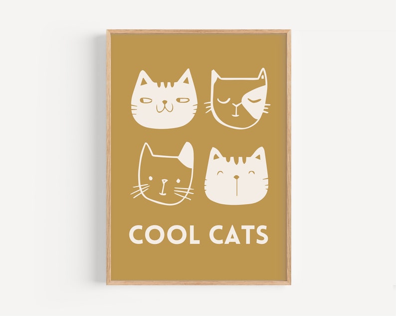Cool Cats Print, Kids Wall Art, Colorful Playroom Print, Funky Toddler